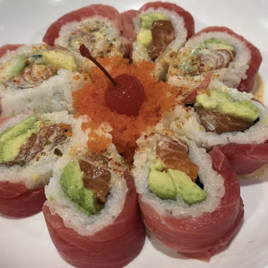 Cherry Blossom Roll arranged around masago