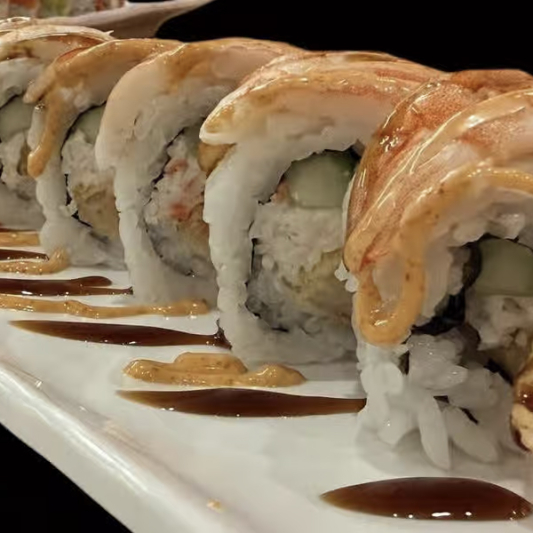 Tiger Roll topped with shrimp